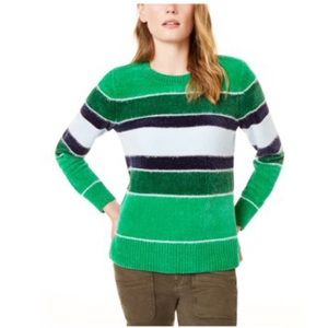 Maison Jules Striped Metallic Chenille Crew Neck Sweater Shmarock Leaf Small